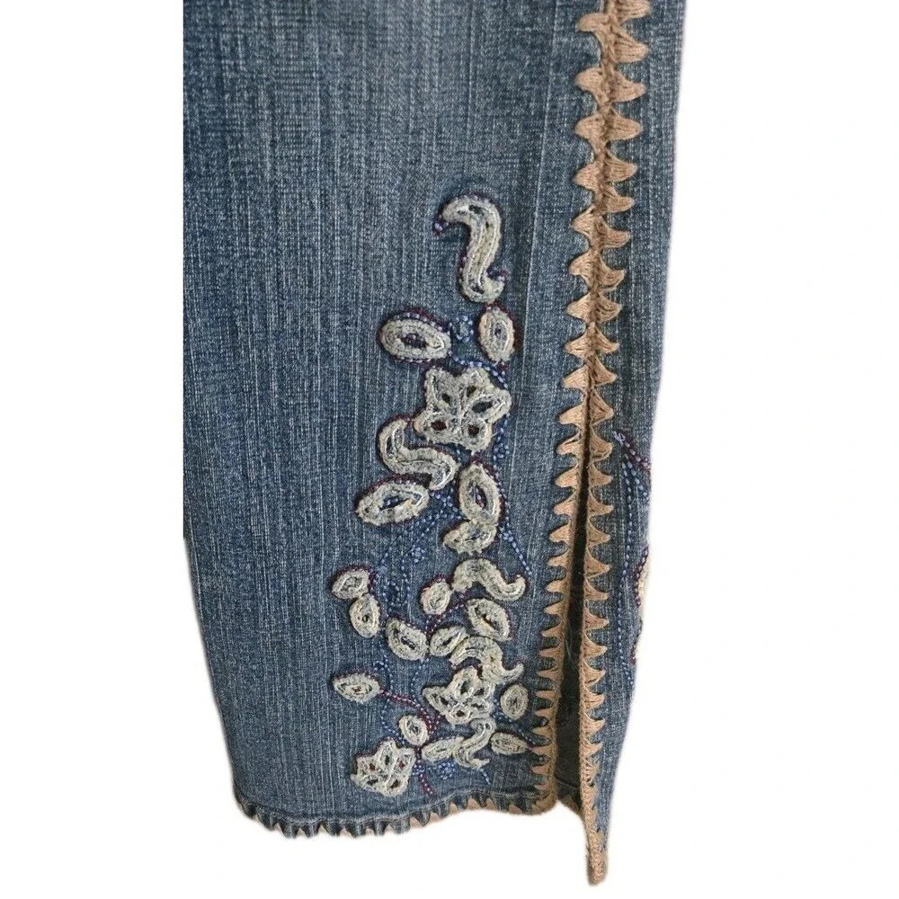 Vintage Guess Jeans Girls 10 Blue Flare Leg Y2k Embroidered Floral Split Hem